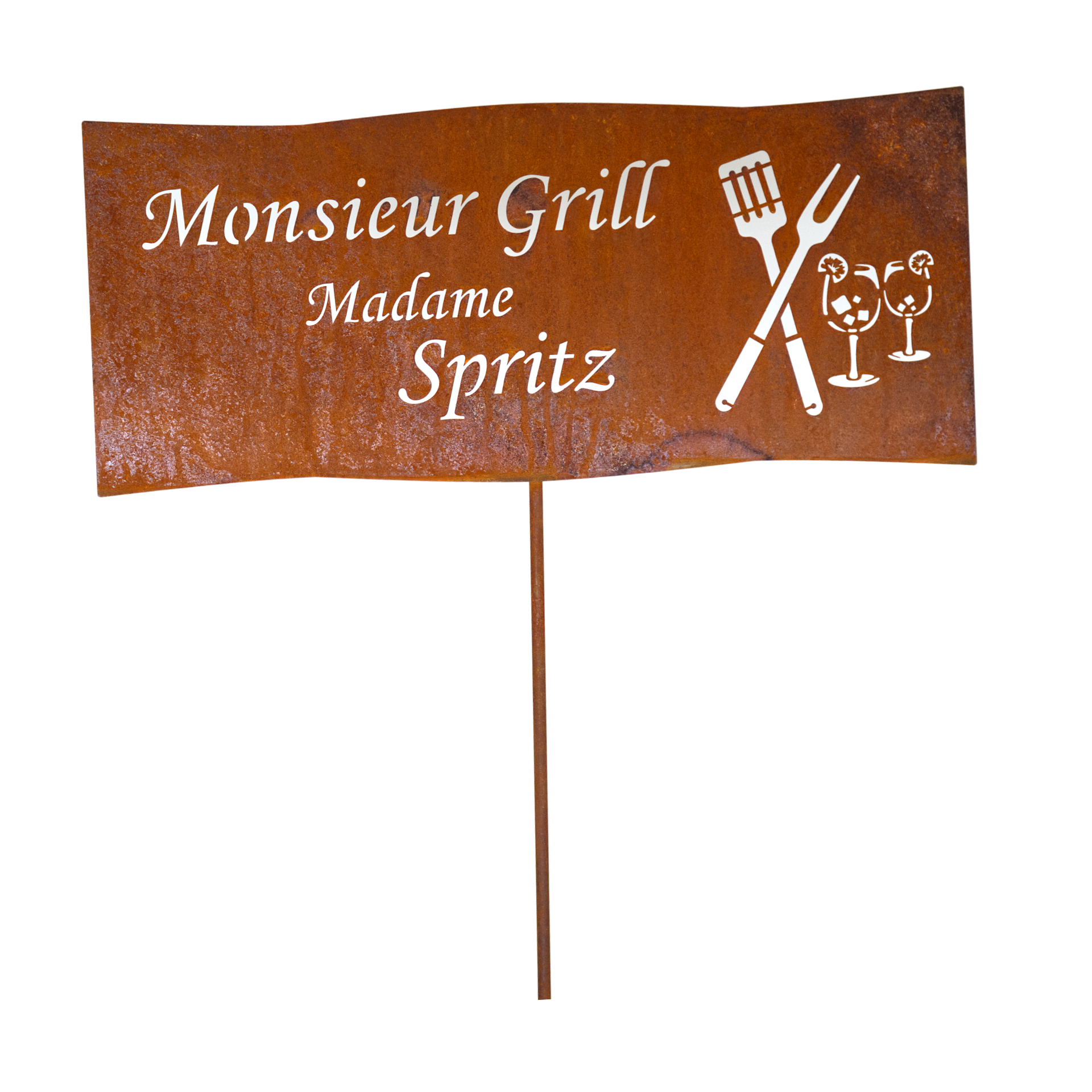 Darstellung von Tafel Monsieur Grill Madame Spritz auf Stab