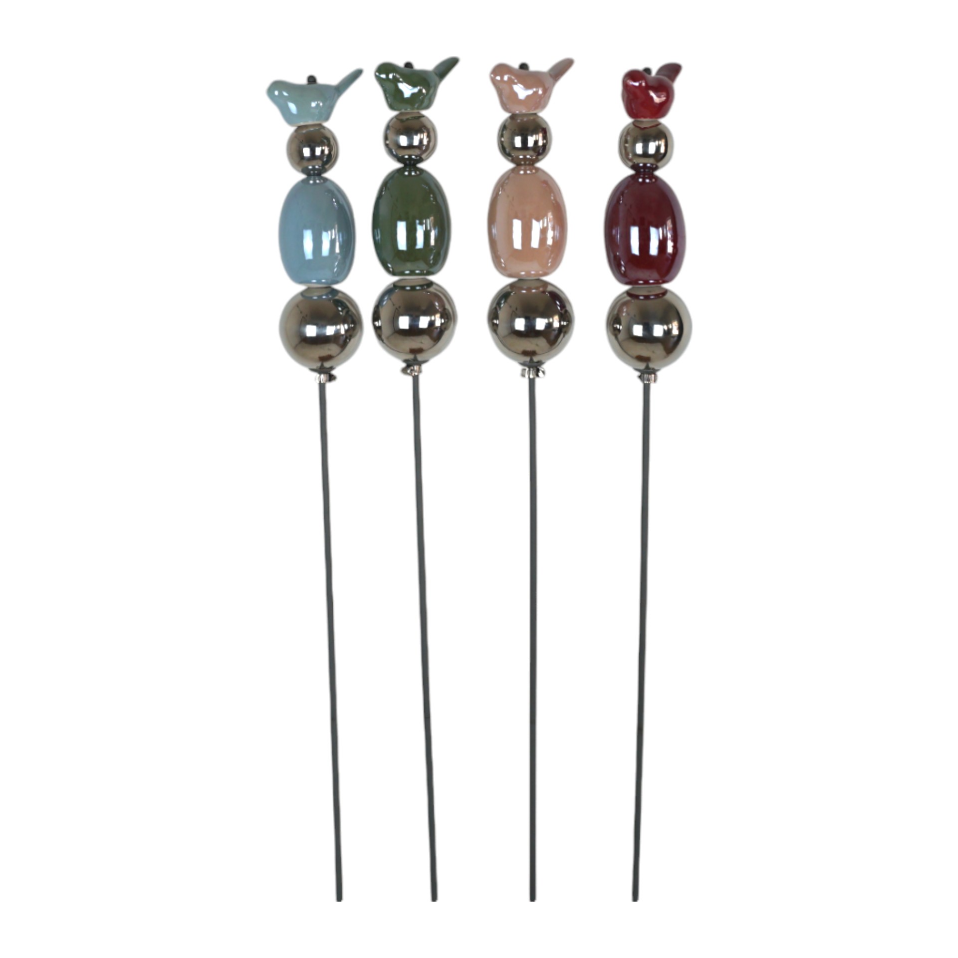 Rankhilfe Keramikvogel m. Edelstahlkugel sortiert Darstellung von Rankhilfe Keramikvogel m. Edelstahlkugel sortiert