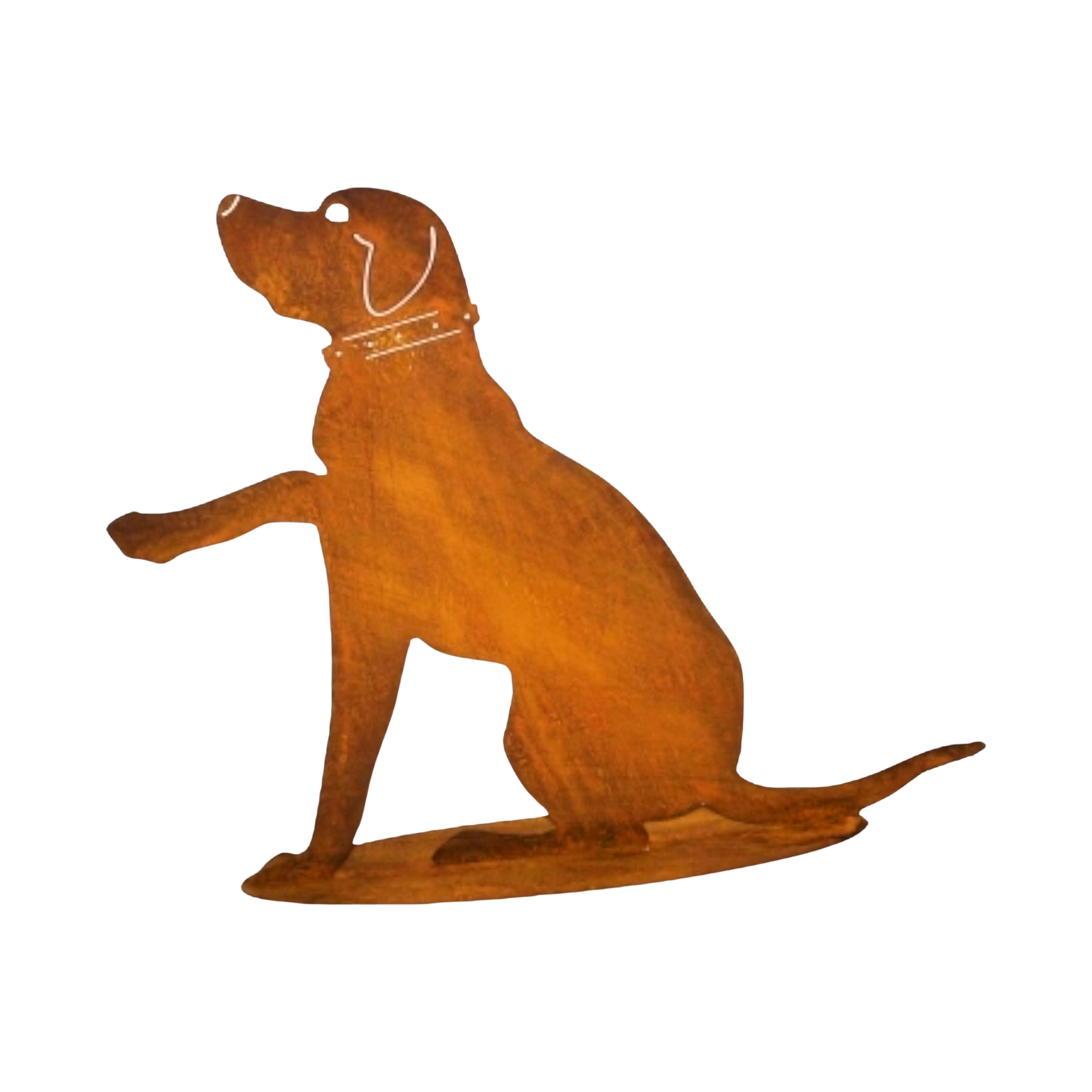 Darstellung von sitzender Hund mit Halsband gross, Pfote oben