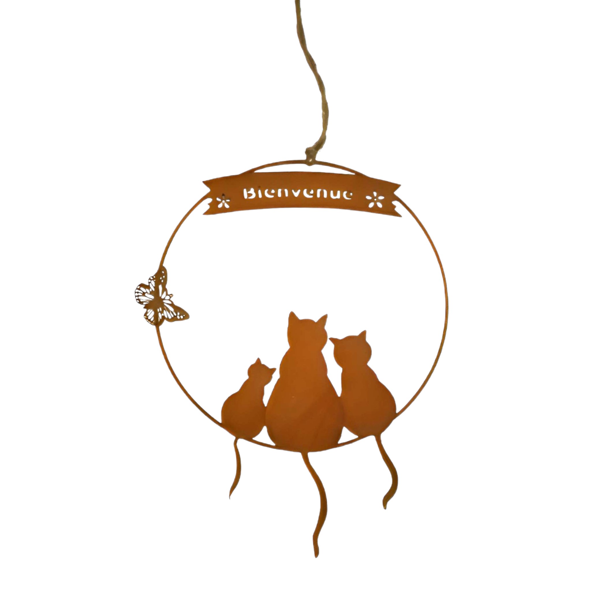 3 Katzen sitzend im Ring z. Hängen Bienvenue Darstellung von 3 Katzen sitzend im Ring z. Hängen Bienvenue